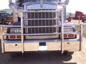 Large chrome grille and bull bar on semi