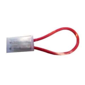 A red cord is attached to the side of a wire.