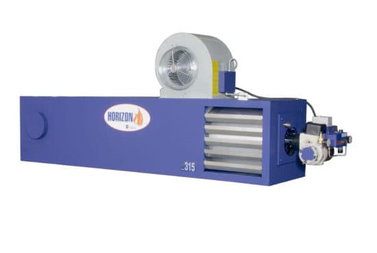 Blue industrial machine with fan and vents.