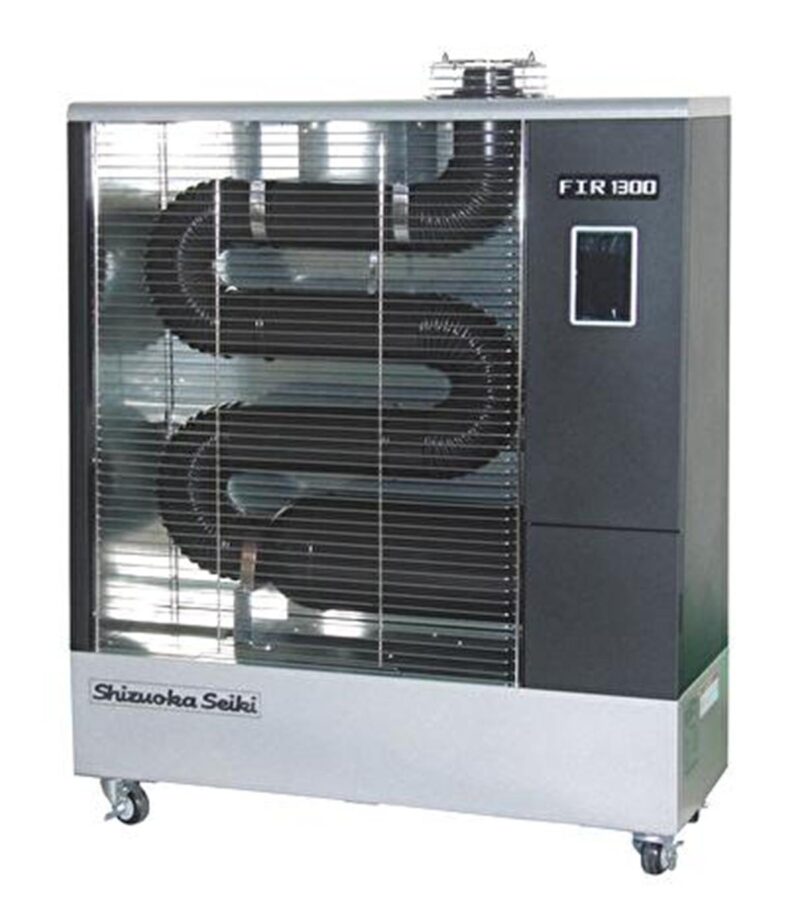 Industrial heater unit with metal casing.